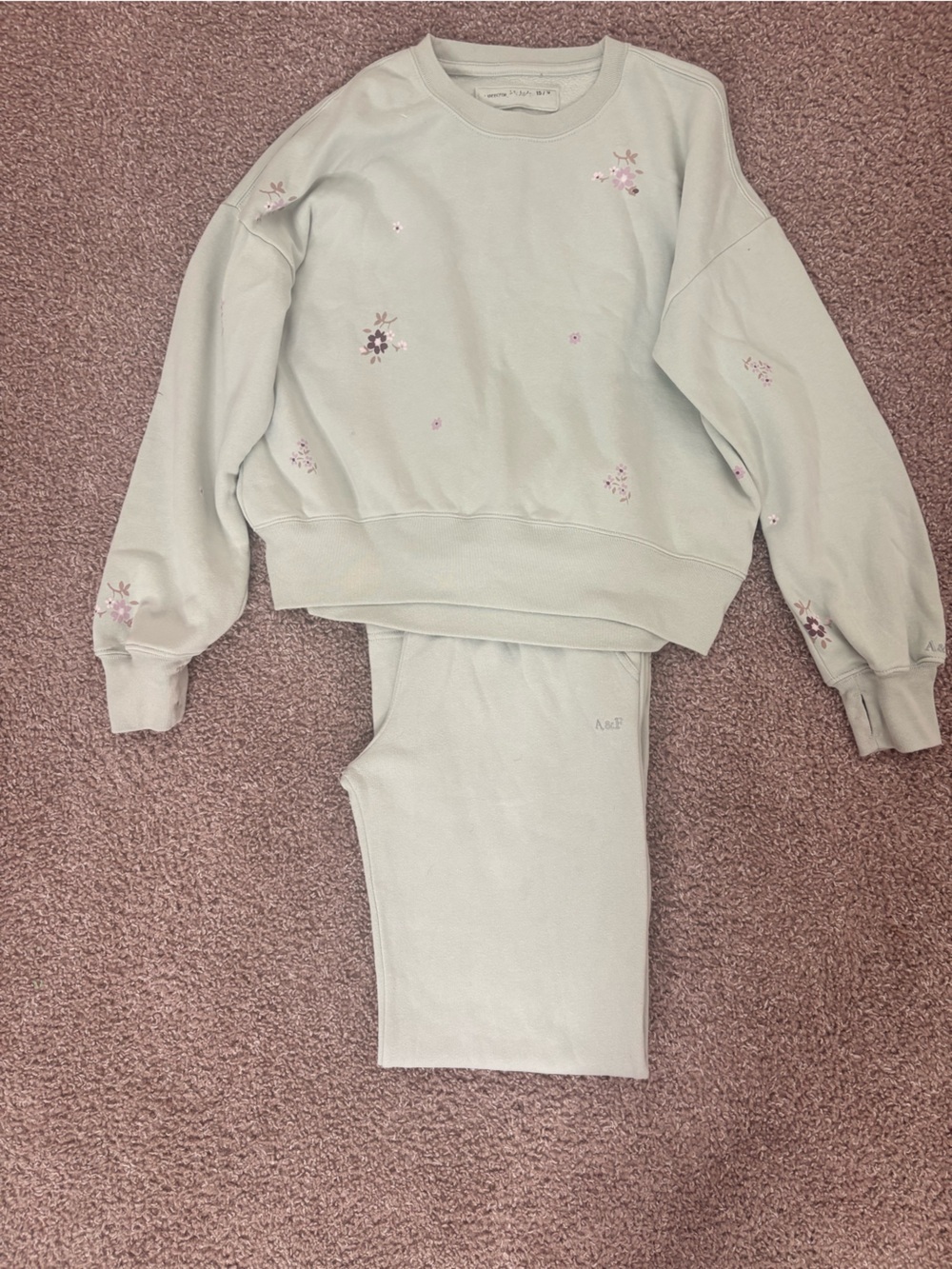 Kids Floral Embroidered Sweatpants & Joggers - Light Mint